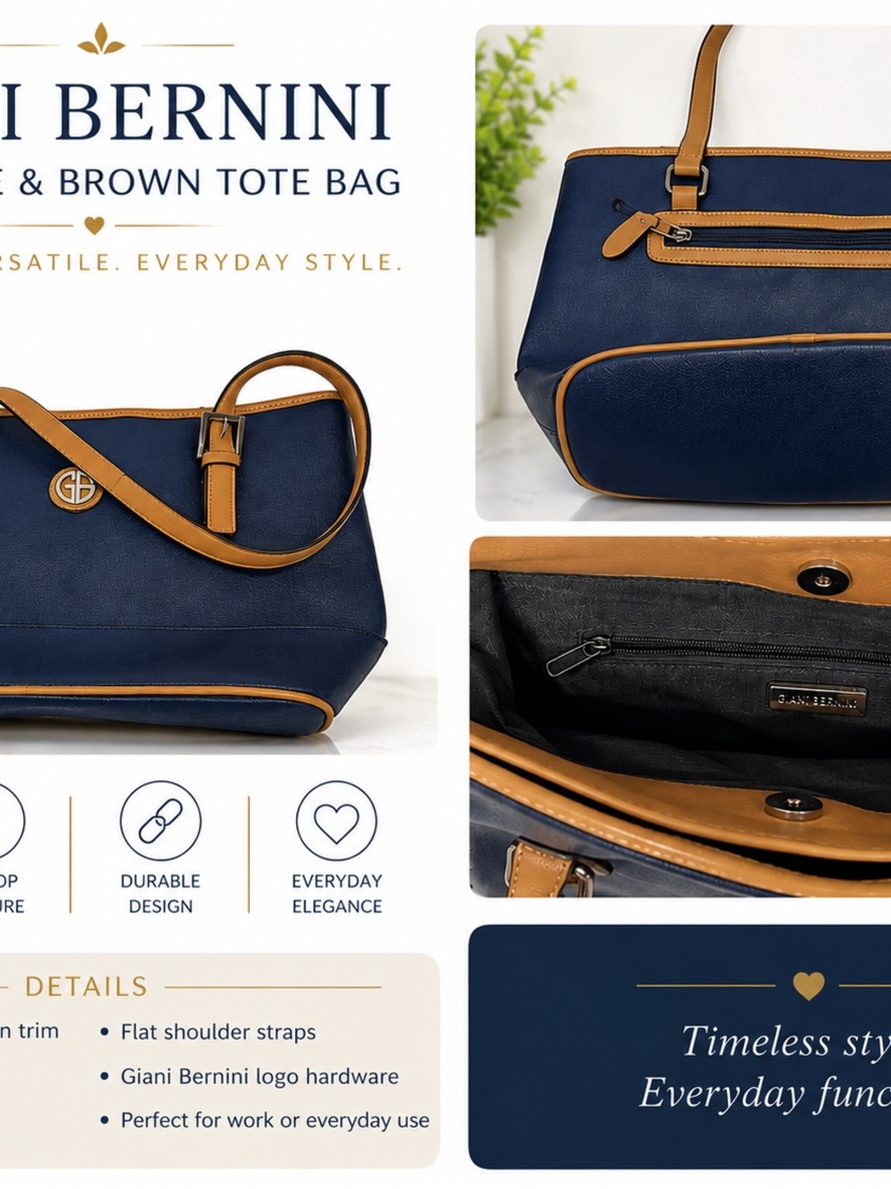Giani Bernini Navy and Tan Two-Tone Tote